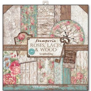 Σετ 10 Χαρτιά 5001714 Scrapbooking Stamperia Διπλής Όψης - Roses, Lace & Wood - 30x30cm