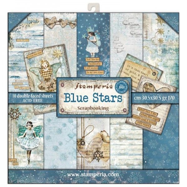Σετ 10 Χαρτιά 5002141 Scrapbooking Stamperia Διπλής Όψης  - Blue Stars - 30x30cm