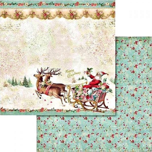 Χαρτί Scrapbooking 5002442 Stamperia Διπλής Όψης   - Pink Christmas & Santa Claus - 31x30cm