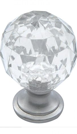 Πόμολο Με Διαφανές Κρύσταλλο Και Βάση Ασημί 4,5×3 002