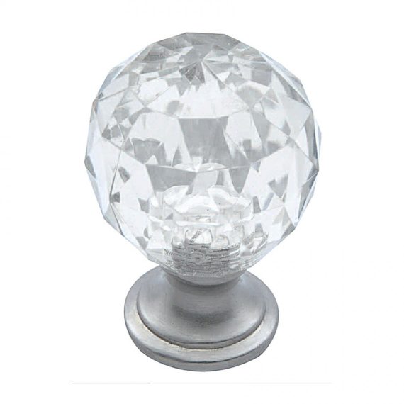 Πόμολο Με Διαφανές Κρύσταλλο Και Βάση Ασημί 4,5×3 002