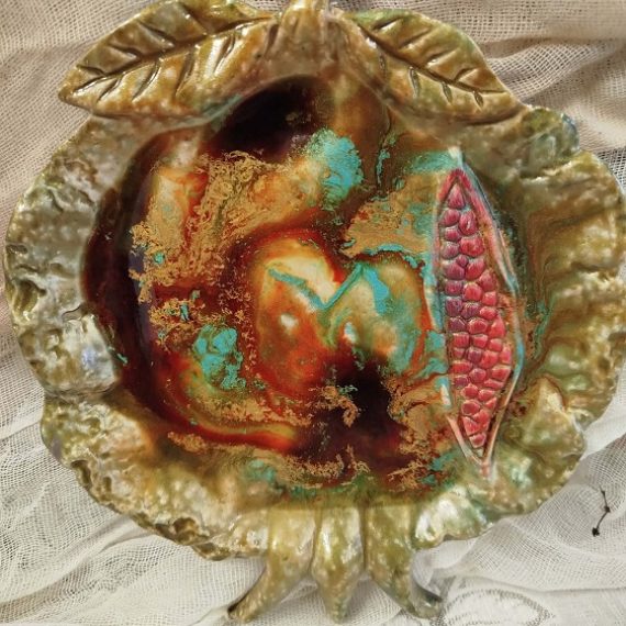 Χειροποίητη Πιατέλα Κεραμική Πιατέλα Ρόδι με Vitrail 20x25cm