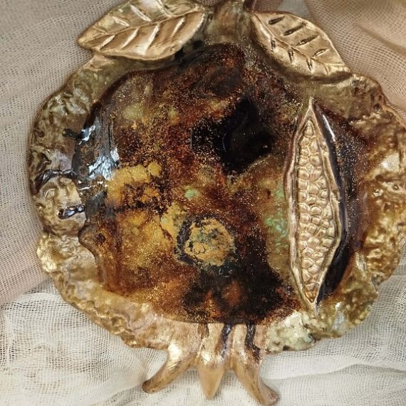 Χειροποίητη Πιατέλα Κεραμική Πιατέλα Ρόδι με Vitrail 20x25cm