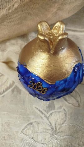 Χειροποίητη Κατασκευή Κεραμικό Ρόδι 11cm Κλειστό με Πάστες Διοράματος