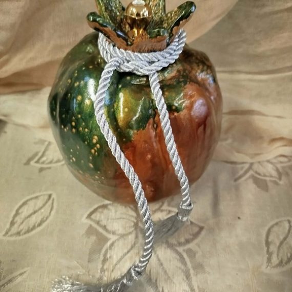 Χειροποίητη Κατασκευή Κεραμικό Ρόδι 15cm Κλειστό με Χρώματα Vitrail