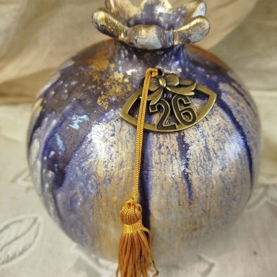 Χειροποίητη Κατασκευή Κεραμικό Ρόδι 15cm Κλειστό με Χρώματα Vitrail