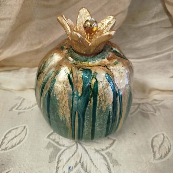 Χειροποίητη Κατασκευή Κεραμικό Ρόδι 15cm Κλειστό με Χρώματα Vitrail